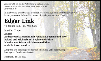 Traueranzeige von Edgar Link 