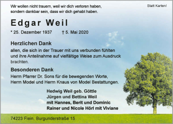 Traueranzeige von Edgar Weil 