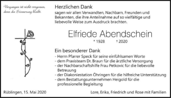 Traueranzeige von Elfriede Abendschein 