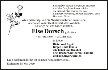 Traueranzeige von Else Dorsch 
