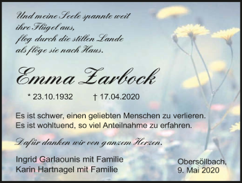 Traueranzeige von Emma Zarbock 