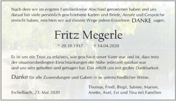 Traueranzeige von Fritz Megerle 