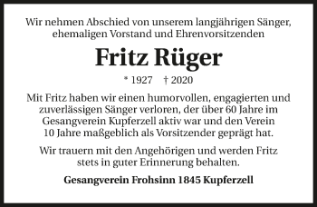 Traueranzeige von Fritz Rüger 