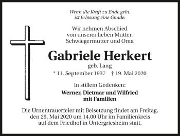 Traueranzeige von Gabriele Herkert 