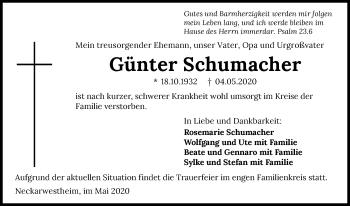 Traueranzeige von Günter Schumacher 