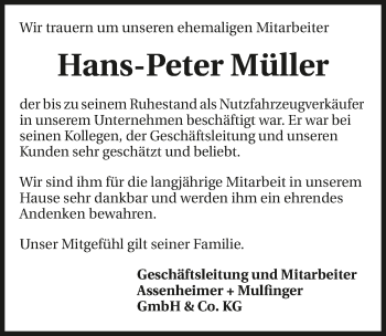 Traueranzeige von Hans-Peter Müller 