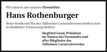 Traueranzeige von Hans Rothenburger 