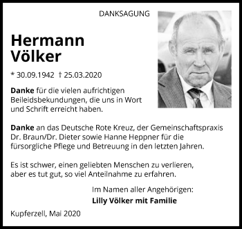 Traueranzeige von Hermann Völker 