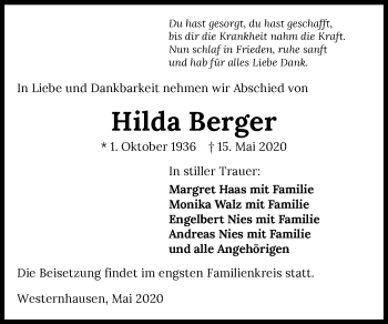 Traueranzeige von Hilda Berger 