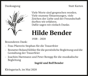 Traueranzeige von Hilde Bender 