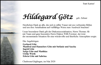 Traueranzeige von Hildegard Götz 