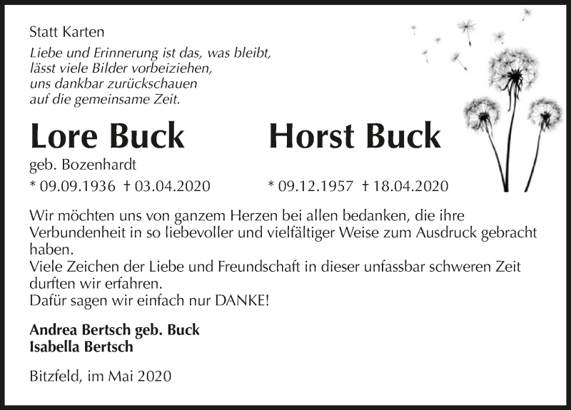  Traueranzeige für Horst Buck vom 23.05.2020 aus 