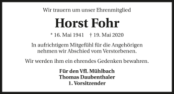 Traueranzeige von Horst Fohr 