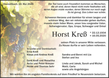 Traueranzeige von Horst Kreß 