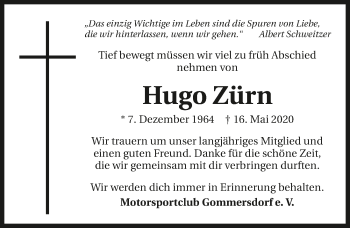 Traueranzeige von Hugo Zürn 