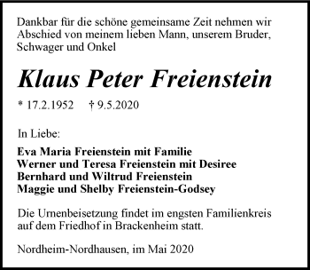 Traueranzeige von Klaus Peter Freienstein 