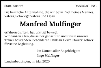 Traueranzeige von Manfred Mulfinger 