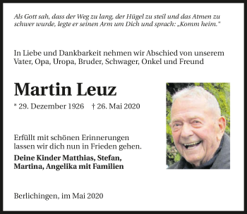 Traueranzeige von Martin Leuz 