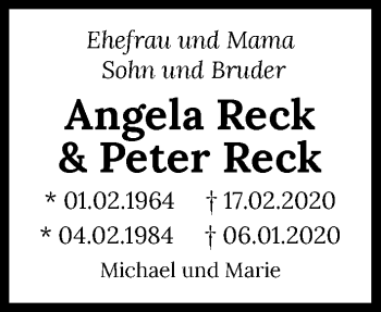 Traueranzeige von Peter Reck 