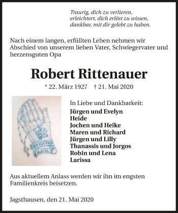 Traueranzeige von Robert Rittenauer 