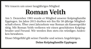 Traueranzeige von Roman Veith 