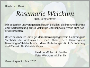 Traueranzeige von Rosemarie Weickum 