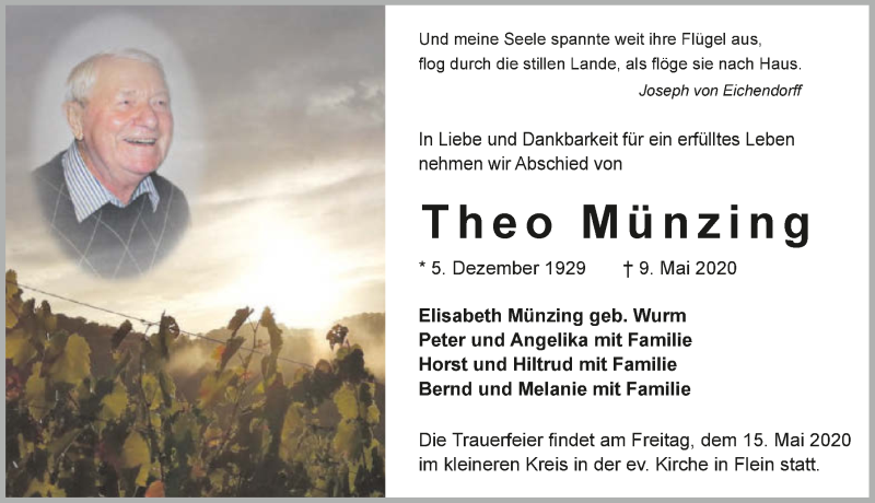  Traueranzeige für Theo Münzing vom 12.05.2020 aus 