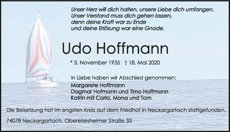  Traueranzeige für Udo Hoffmann vom 30.05.2020 aus 