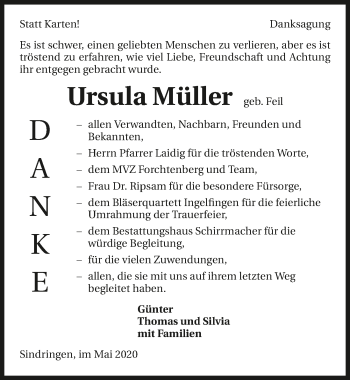 Traueranzeige von Ursula Müller 
