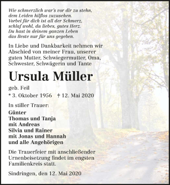 Traueranzeige von Ursula Müller 