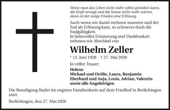 Traueranzeige von Wilhelm Zeller 