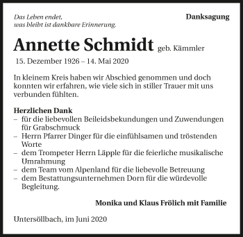 Traueranzeige von Annette Schmidt 
