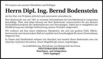 Traueranzeige von Bernd Bodenstein 
