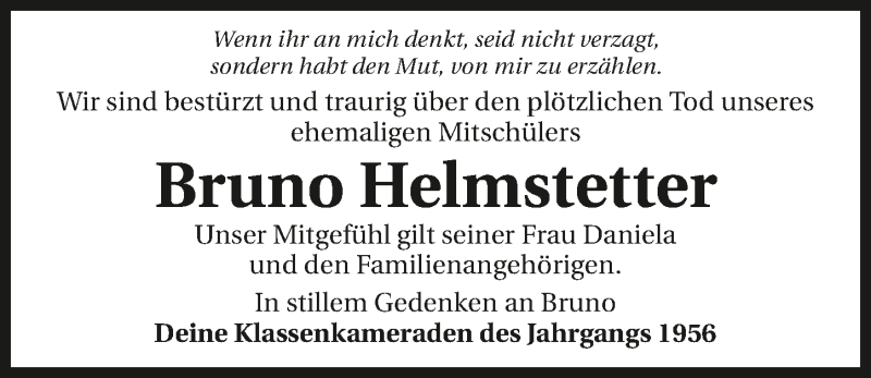  Traueranzeige für Bruno Helmstetter vom 27.06.2020 aus 