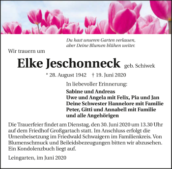 Traueranzeige von Elke Jeschonneck 