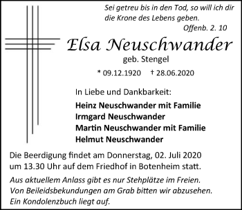 Traueranzeige von Elsa Neuschwander 