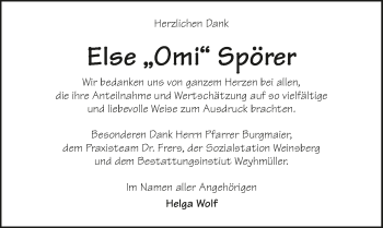 Traueranzeige von Else Spörer 