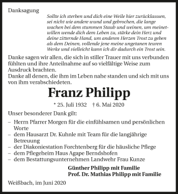 Traueranzeige von Franz Philipp 