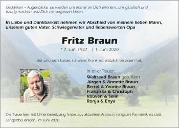 Traueranzeige von Fritz Braun 