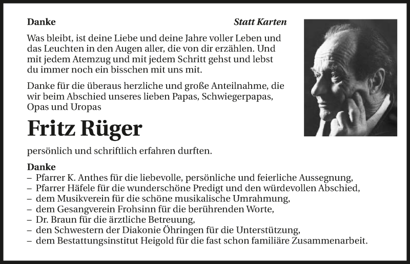  Traueranzeige für Fritz Rüger vom 13.06.2020 aus 