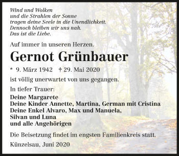 Traueranzeige von Gernot Grünbauer 