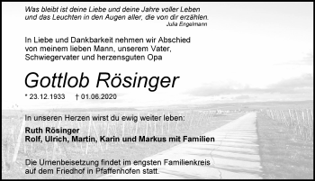 Traueranzeige von Gottlob Rösinger 