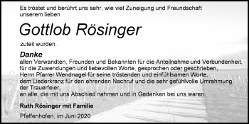 Traueranzeige von Gottlob Rösinger 