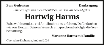 Traueranzeige von Hartwig Harms 