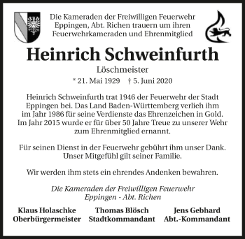 Traueranzeige von Heinrich Johannes Schweinfurth 