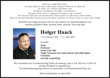 Traueranzeige von Holger Haack 