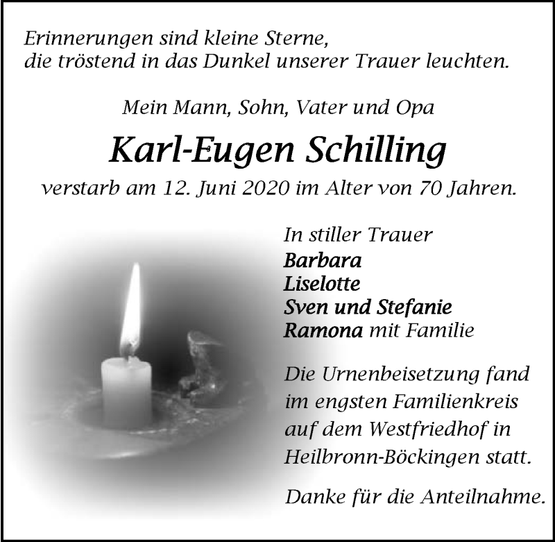  Traueranzeige für Karl-Eugen Schilling vom 27.06.2020 aus 