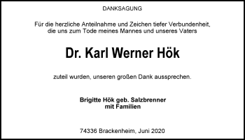 Traueranzeige von Karl Werner Hök 