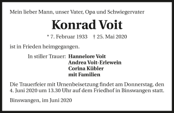 Traueranzeige von Konrad Voit 