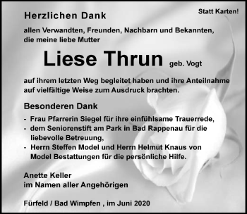 Traueranzeige von Liese Thrun 